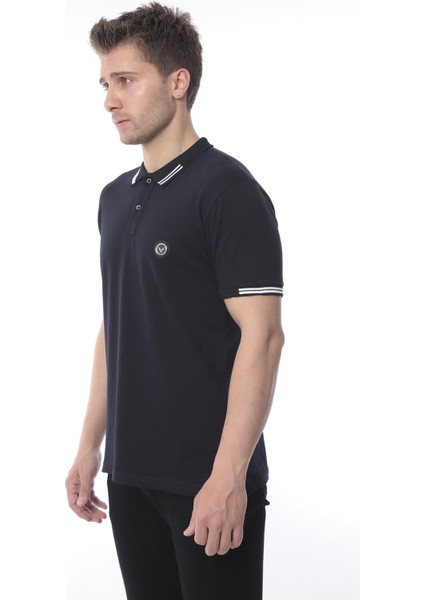 Pamuklu Kumaş Slim Fit Dar Kesim Kıvrılmaz Polo Yaka Tişört - Lacivert