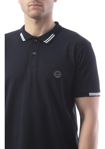 Pamuklu Kumaş Slim Fit Dar Kesim Kıvrılmaz Polo Yaka Tişört - Lacivert