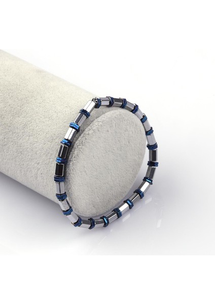 Gümüş Gri - Mavi Renkli Hematit Doğal Taş Bileklik 5 x 3 mm Rondel Kesim