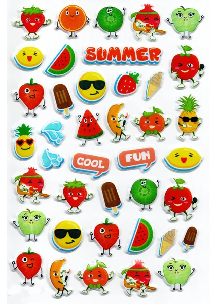 Sticker Kabartmalı A4 Boyutunda Stiker Defter, Planlayıcı Etiket, -(LIM102) - Summer Yaz Meyveleri