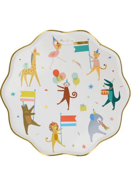 Meri Meri - Animal Parade Dinner Plates - Hayvan Geçit Töreni Tabaklar (L) (8'li)