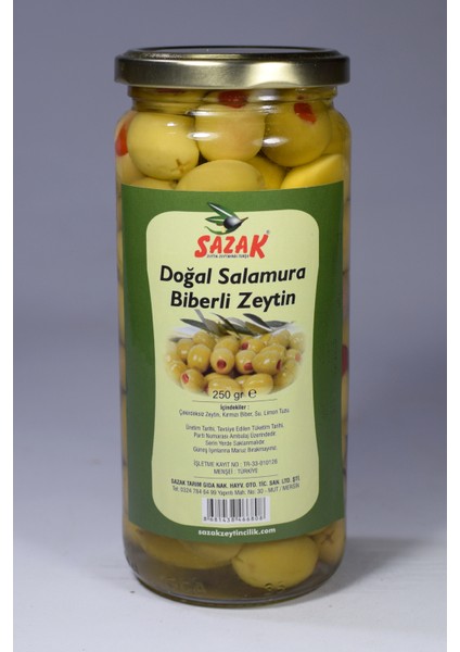 Biber Dolgulu Yeşil Zeytin 250 gr Biberli Zeytin