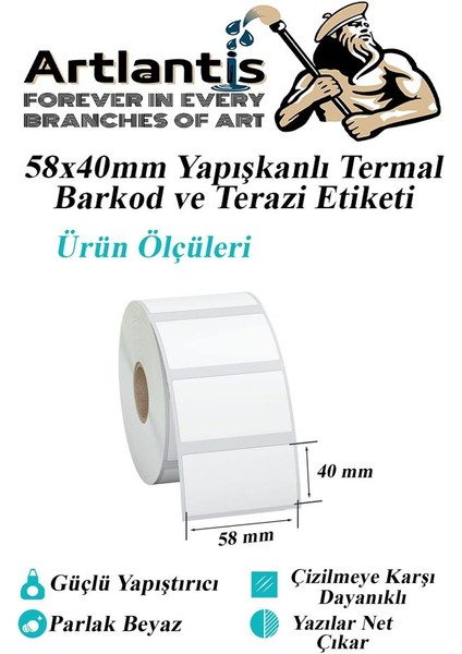 58X40 mm Barkod Etiketi Yapışkanlı 6 Adet Termal Barkot ve Terazi Etiketi 500 Lü Barkod Yazıcılarına Uyumlu