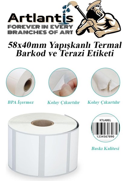 58X40 mm Barkod Etiketi Yapışkanlı 6 Adet Termal Barkot ve Terazi Etiketi 500 Lü Barkod Yazıcılarına Uyumlu