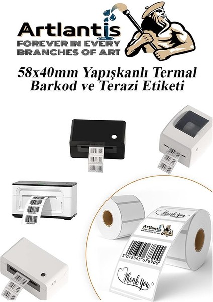 58X40 mm Barkod Etiketi Yapışkanlı 6 Adet Termal Barkot ve Terazi Etiketi 500 Lü Barkod Yazıcılarına Uyumlu