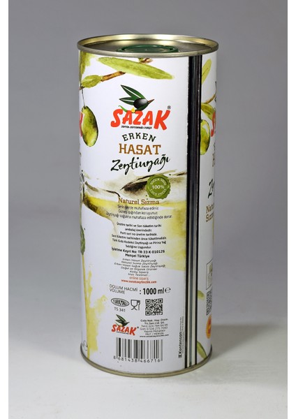Erken Hasat Soğuk Sıkım Zeytinyağı Teneke 1 Lt