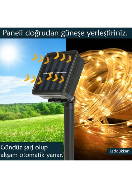 100 LED 12 Metre Sarı Flex Peri LED Işık Güneş Enerjili Solar Bahçe Balkon Ağaç Aydınlatması Solar Hortum LED