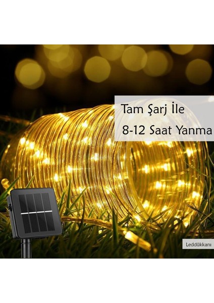 100 LED 12 Metre Sarı Flex Peri LED Işık Güneş Enerjili Solar Bahçe Balkon Ağaç Aydınlatması Solar Hortum LED