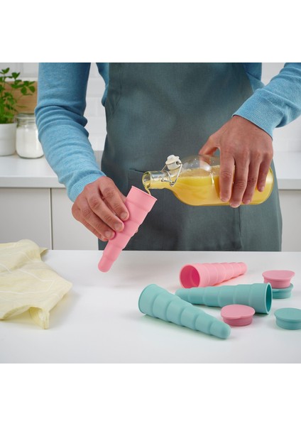 4 Adet Dondurma Kalıbı,Meridyendukkan Pembe-Turkuaz Renk 16 Cm, 4 Adet Silikon Kauçuk