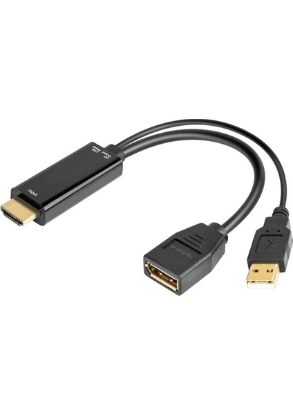 Blue Wings Erkek HDMI Erkek USB Dişi Displayport Çevirici Adaptör Siyah