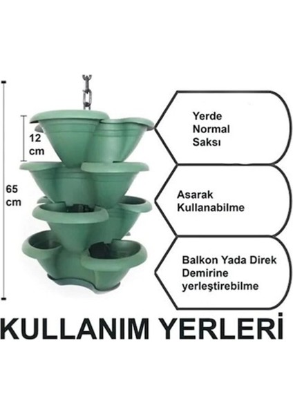 Saksı Çilek Makrome Koyu Yeşil