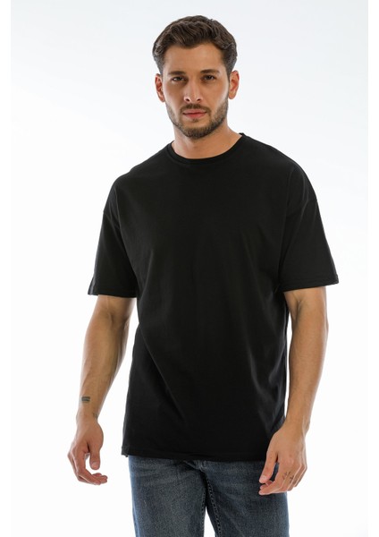 Siyah Erkek Oversize Düz Tişört