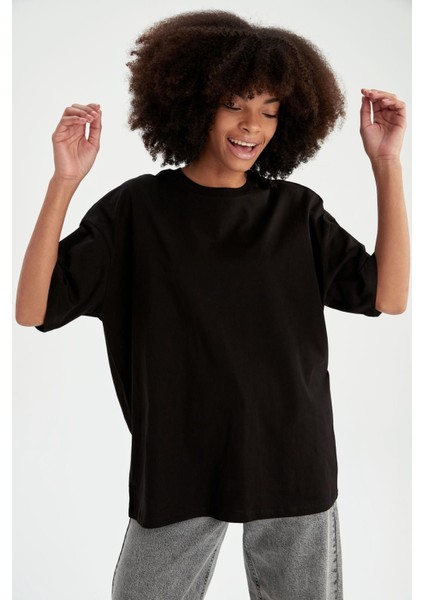 Regular Siyah Bisiklet Yaka T-Shirt modelleri