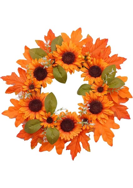 1 Adet, Yapay Sonbahar Çelengi, Ayçiçekleri ve Akçaağaç Yaprakları ile 52 cm Ön Kapı Çelengi, Ev Dekorasyonu Için Asılı (Yurt Dışından)