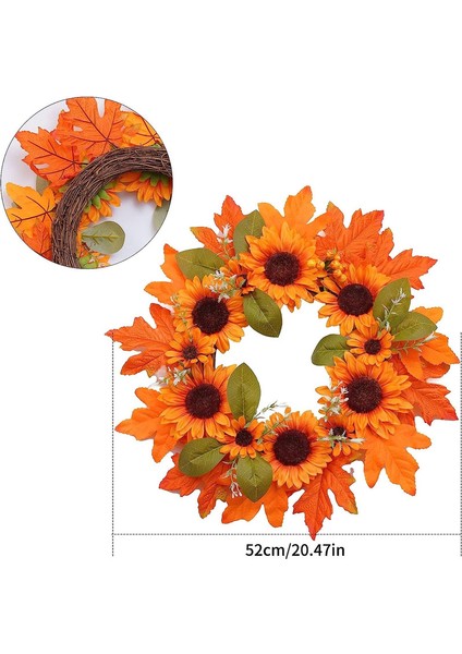 1 Adet, Yapay Sonbahar Çelengi, Ayçiçekleri ve Akçaağaç Yaprakları ile 52 cm Ön Kapı Çelengi, Ev Dekorasyonu Için Asılı (Yurt Dışından) fiyatları