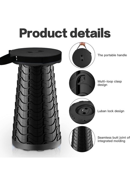 Geri Çekilebilir Portatif Katlanır Kamp Taburesi, Ayarlanabilir Yükseklik, Maksimum Yük 200 kg (Siyah) (Yurt Dışından) fiyatları