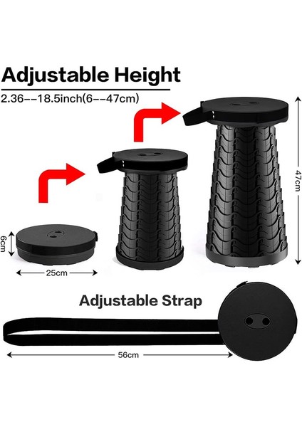 Geri Çekilebilir Portatif Katlanır Kamp Taburesi, Ayarlanabilir Yükseklik, Maksimum Yük 200 kg (Siyah) (Yurt Dışından) modelleri