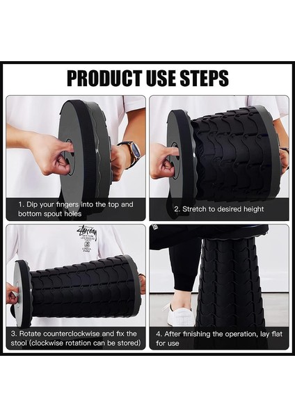 Geri Çekilebilir Portatif Katlanır Kamp Taburesi, Ayarlanabilir Yükseklik, Maksimum Yük 200 kg (Siyah) (Yurt Dışından) indirimleri