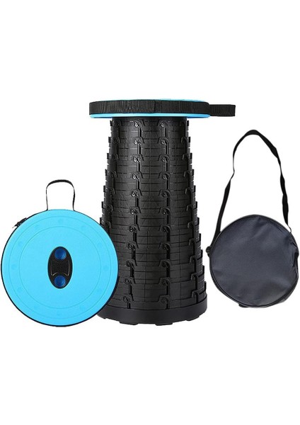 Aile Kampı Yüksekliği Ayarlanabilir ve Saplı Portatif Katlanır Teleskopik Sandalye (Mavi) (Yurt Dışından)