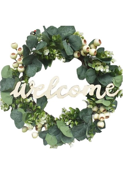 1 Adet, Ön Kapı Yapay Okaliptüs Çelenk Yeşil Yapraklar Asılı Yuvarlak Çelenk Pencere Duvar Düğün Dekorasyon Için, Okaliptüs Yağlı Tohum Çelenk (42 Cm, Hoş Geldiniz) (Yurt Dışından)