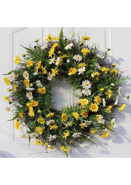 1 Adet, 22 Inç/56 cm Papatya Çelenkler, Ön Kapı Pencere Duvar Asılı Için Yapay Çiçek Bahar Çelenk, Yaz Ipek Dekoratif Çelenk Süslemeleri (Yurt Dışından)