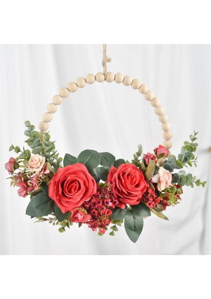 1 Adet, Gül Çiçek Çelenk Çelenk Bahar Dekoratif Yeşil Yapraklar Kapı Pencere Asılı Bahçe Düğün Festivali Parti Dekoru (Gül Kırmızı, 35X32 Cm) (Yurt Dışından)