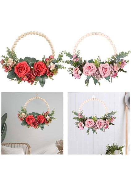 1 Adet, Gül Çiçek Çelenk Çelenk Bahar Dekoratif Yeşil Yapraklar Kapı Pencere Asılı Bahçe Düğün Festivali Parti Dekoru (Gül Kırmızı, 35X32 Cm) (Yurt Dışından) fiyatları