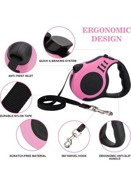 Kaymaz Saplı Evcil Hayvan Gezdirme Tasması, Küçük Orta Boy Köpek Kedi Için, 3m, Pembe (Yurt Dışından) fiyatları