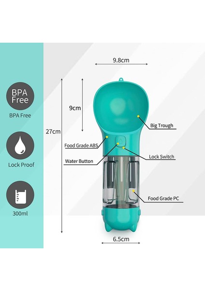 Köpek Pet Su Şişesi Su Sebili, Açık Hava, Yürüyüş Gezileri Için Uygun (300ML / Göl Mavisi) (Yurt Dışından) fiyatları