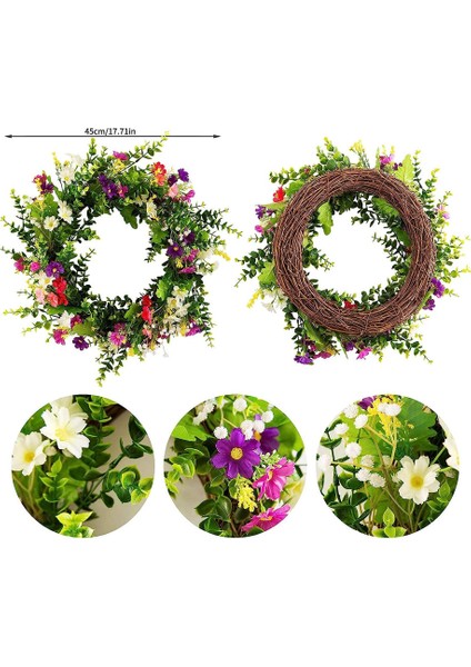 1 Adet, Yapay Bitkiler Yeşil Yaprak Ön Kapı Çelengi, Dört Mevsim Duvar Ev Dekorasyonu (45CM, Renkli Orkide Krizantem) (Yurt Dışından) fırsatları