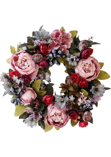 1pc, Yapay Bitkiler Şakayık Çelengi - Dört Mevsim Şakayık ve Yeşil Yaprak Ön Kapı DEKORASYONU(35CM, Karıştırma) (Yurt Dışından)