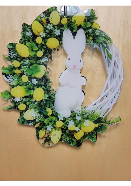 1 Adet, Sarı Tavşan Çelenk Dekorasyon Paskalya Çelenk Ön Kapı Dekorasyon Tavşan Yumurta Berry Çiçek Çelenk Açık Bahar Dekorasyon (Yurt Dışından)