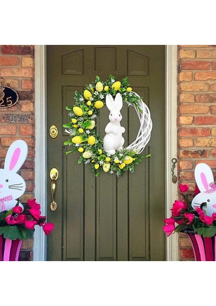 1 Adet, Sarı Tavşan Çelenk Dekorasyon Paskalya Çelenk Ön Kapı Dekorasyon Tavşan Yumurta Berry Çiçek Çelenk Açık Bahar Dekorasyon (Yurt Dışından) indirimleri