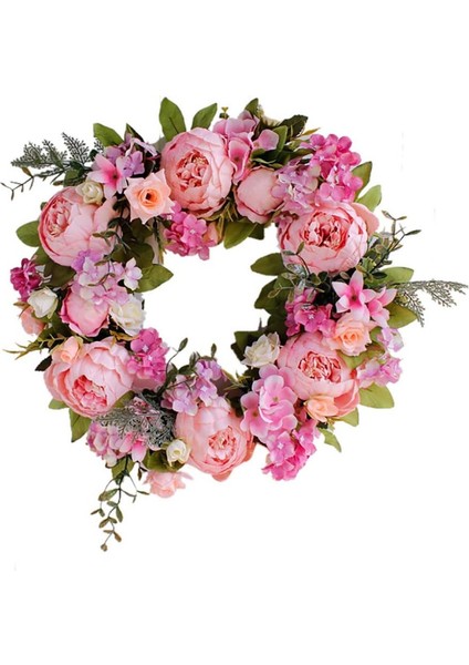 1 Adet, 16 "kapı Çelengi, Yapay Şakayık Ortanca Polen Rengi Çiçek Bahar ve Yaz Ön Kapı Çelengi Dört Mevsim Çelenk Yuvarlak (Yurt Dışından)