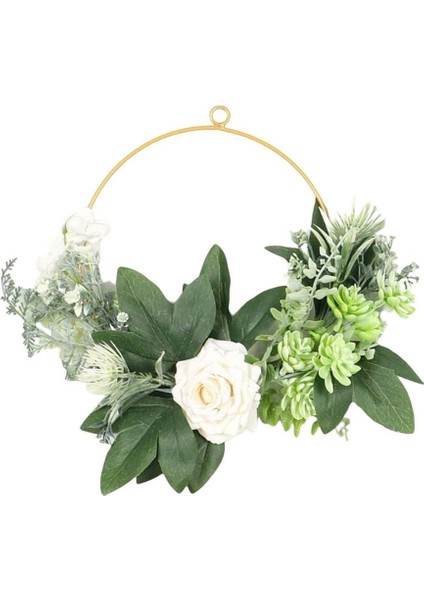 1 Adet, Çiçek Çember Çelenk Garland Yapay Asılı Yeşillik Yapraklar Ön Kapı Dekoru Için Gül Parti Düğün, Beyaz Gül Duvar Asılı (30 Cm) (Yurt Dışından)