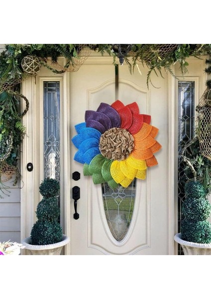 1 Adet, Yapay Çelenk Dekorasyon Kapı Duvar Asılı Çelenk Kolye Gökkuşağı Çiçek Yüzük Renkli Çelenk Gurur Ayı Dekor Için Ev Düğün (40 Cm) (Yurt Dışından) modelleri