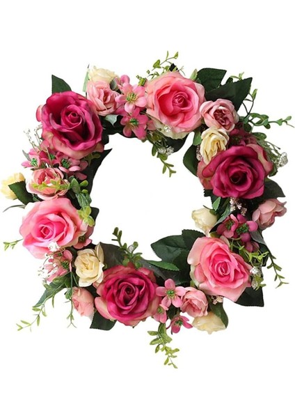 1 Adet, Yapay Gül Çiçek Çelengi Kapı Çelengi Yeşil Yapraklı Bahar Çelengi Ön Kapı, Düğün, Duvar, Ev Dekorasyonu (Gül Kırmızı Çelenk, 35CM) (Yurt Dışından)