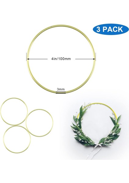 3 Paket 10 cm Metal Çiçek Çember Çelenk Altın Çember Yüzükler Dıy Noel Düğün Çelengi Dream Catcher ve Makrome Duvar Asılı El Sanatları (Altın) (Yurt Dışından) modelleri