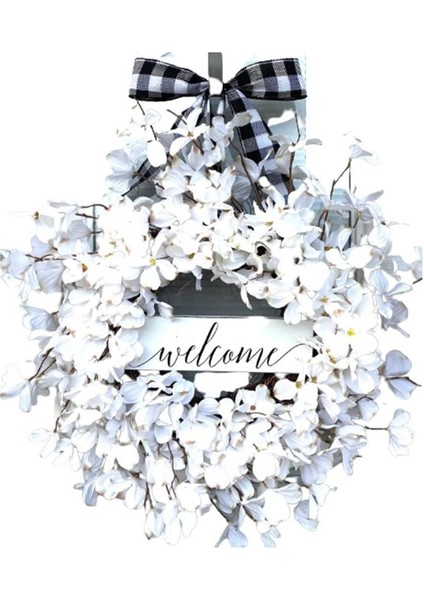 1 Adet, Garland Paskalya Dekor Beyaz Kızılcık Bahar Çelenkler Garland Dekor Ön Kapı Asılı Süsleme Hoş Geldin Yazısı (40 Cm) (Yurt Dışından)