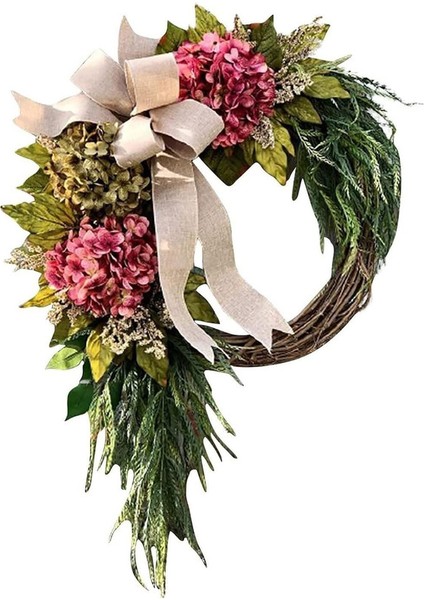 1 Adet, Ön Kapı Için Kullanılan Yapay Pembe Çiçek Yaz Ortanca Macrophylla Çelenk (40CM) (Yurt Dışından)