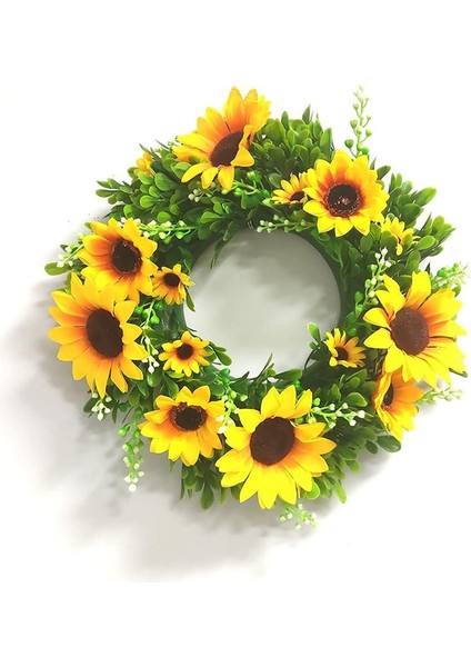 1 Adet, Yaz Ayçiçeği Garland Ev Dekor Yapay Çiçekler Çelenk Ev Ön Kapı Dekorasyon Duvar Asılı (32 Cm) (Yurt Dışından)