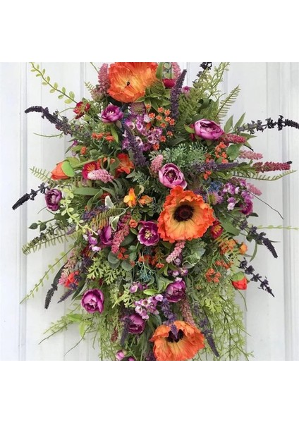 1 Adet, Yapay Çiçekler Ön Kapı Asılı Bahar Dekoratif Kapı Çelenk Çiftlik Evi Renkli Bahar Çelenk Parti Için (40 Cm) (Yurt Dışından)