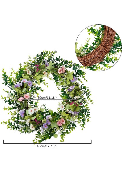 1 Adet, Yeşil Yapraklı Yapay Kapı Çelengi (Küçük Kır Çiçekleri, 45CM) (Yurt Dışından) fiyatları