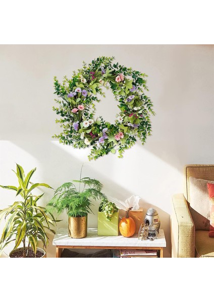 1 Adet, Yeşil Yapraklı Yapay Kapı Çelengi (Küçük Kır Çiçekleri, 45CM) (Yurt Dışından) modelleri