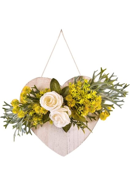 1 Adet, Kalp Şeklinde Ahşap Askı Dekore Ön Kapı Pencere Karşılama Işareti Çelenk Asılı Plaket (Kalp Şeklinde Kestane Sarısı, 25.5cm * 23CM) (Yurt Dışından)