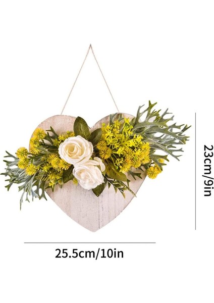 1 Adet, Kalp Şeklinde Ahşap Askı Dekore Ön Kapı Pencere Karşılama Işareti Çelenk Asılı Plaket (Kalp Şeklinde Kestane Sarısı, 25.5cm * 23CM) (Yurt Dışından) fırsatları