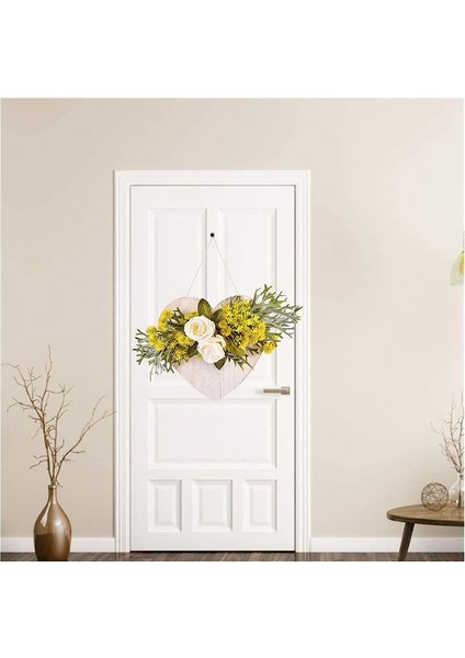 1 Adet, Kalp Şeklinde Ahşap Askı Dekore Ön Kapı Pencere Karşılama Işareti Çelenk Asılı Plaket (Kalp Şeklinde Kestane Sarısı, 25.5cm * 23CM) (Yurt Dışından) indirimleri