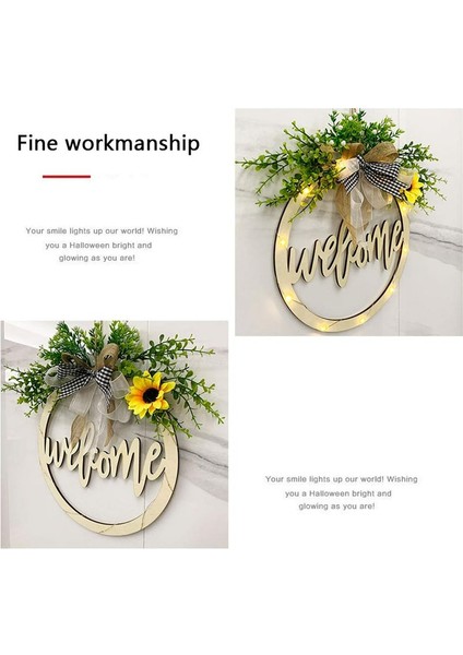 1 Adet, 30 Cm/11,8 Inç Çelenk, Yapay Bitki Şerit Fiyonklu 3D Yazı Tipi Dekorasyon Çelengi (Hoş Geldiniz, LED Işıklı) (Yurt Dışından) fiyatları