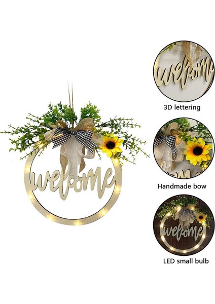 1 Adet, 30 Cm/11,8 Inç Çelenk, Yapay Bitki Şerit Fiyonklu 3D Yazı Tipi Dekorasyon Çelengi (Hoş Geldiniz, LED Işıklı) (Yurt Dışından) modelleri
