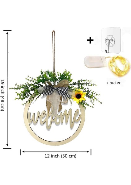 1 Adet, 30 Cm/11,8 Inç Çelenk, Yapay Bitki Şerit Fiyonklu 3D Yazı Tipi Dekorasyon Çelengi (Hoş Geldiniz, LED Işıklı) (Yurt Dışından) indirimleri